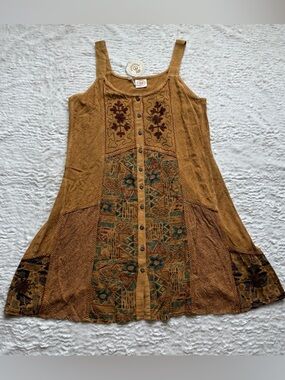 Garden Belle Shop Dress OS Embroidered Boho Patchwork Fairy Ren Faire Hippie NWT